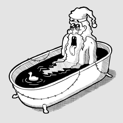 Santa Claus taking a bath